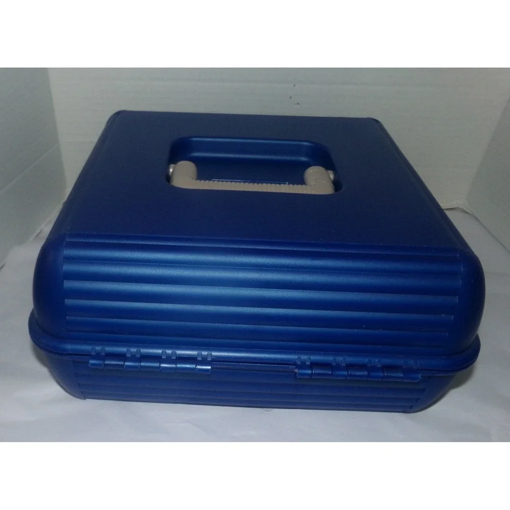 Vintage Sassaby Makeup Organizer Box Blue Hard Plastic Vanity Case Mirror 90s